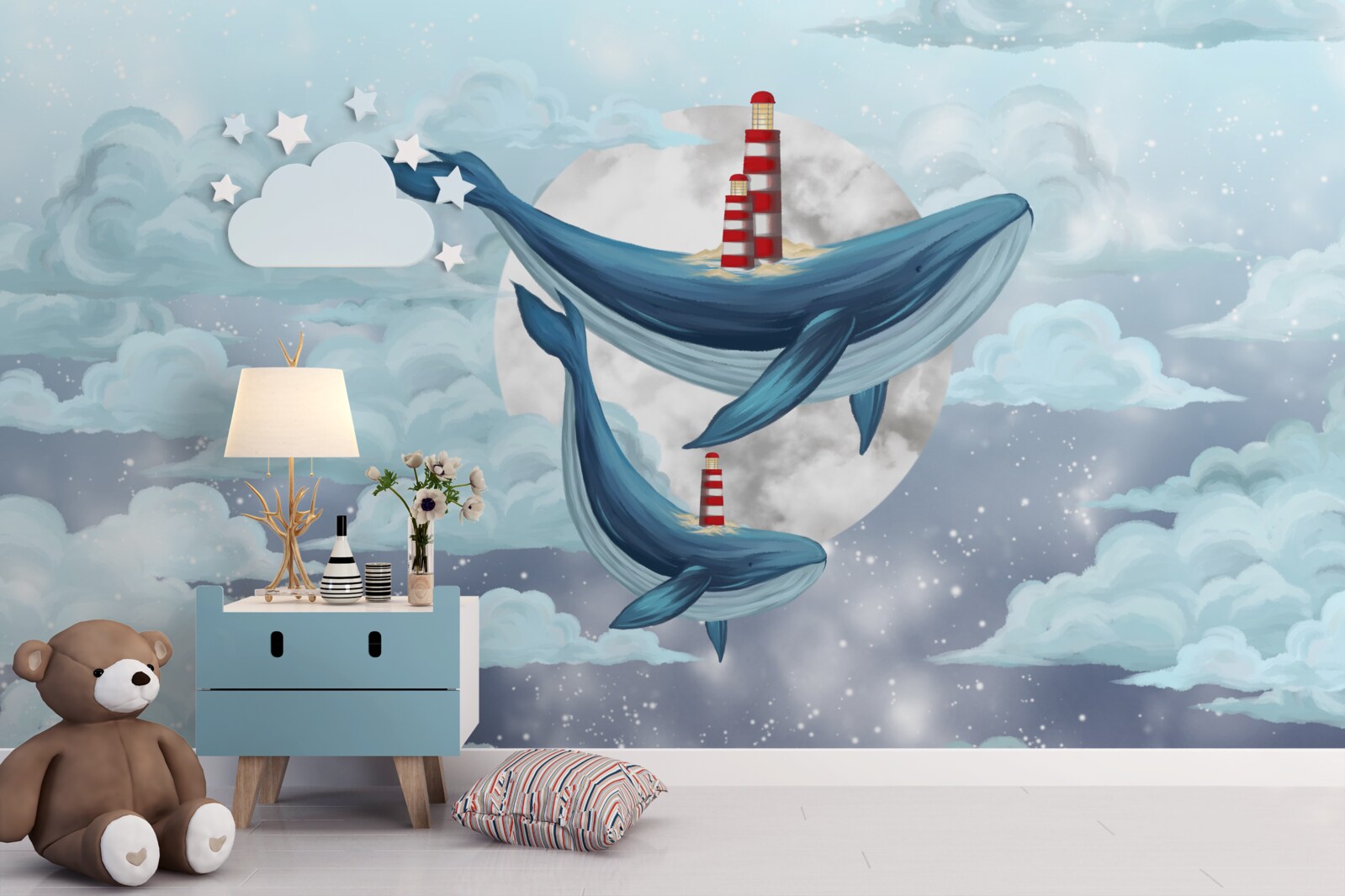 Fototapeta veľryby na pozadí zamračeného mesiaca