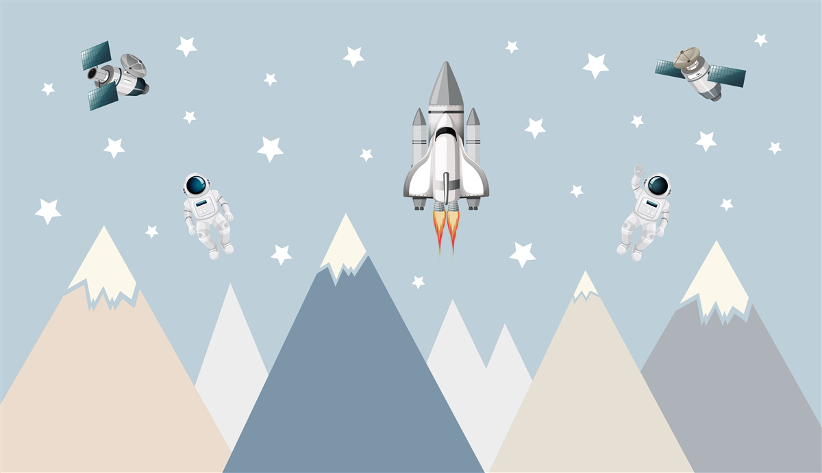 Fototapeta rakety a astronauti lietali nad horami