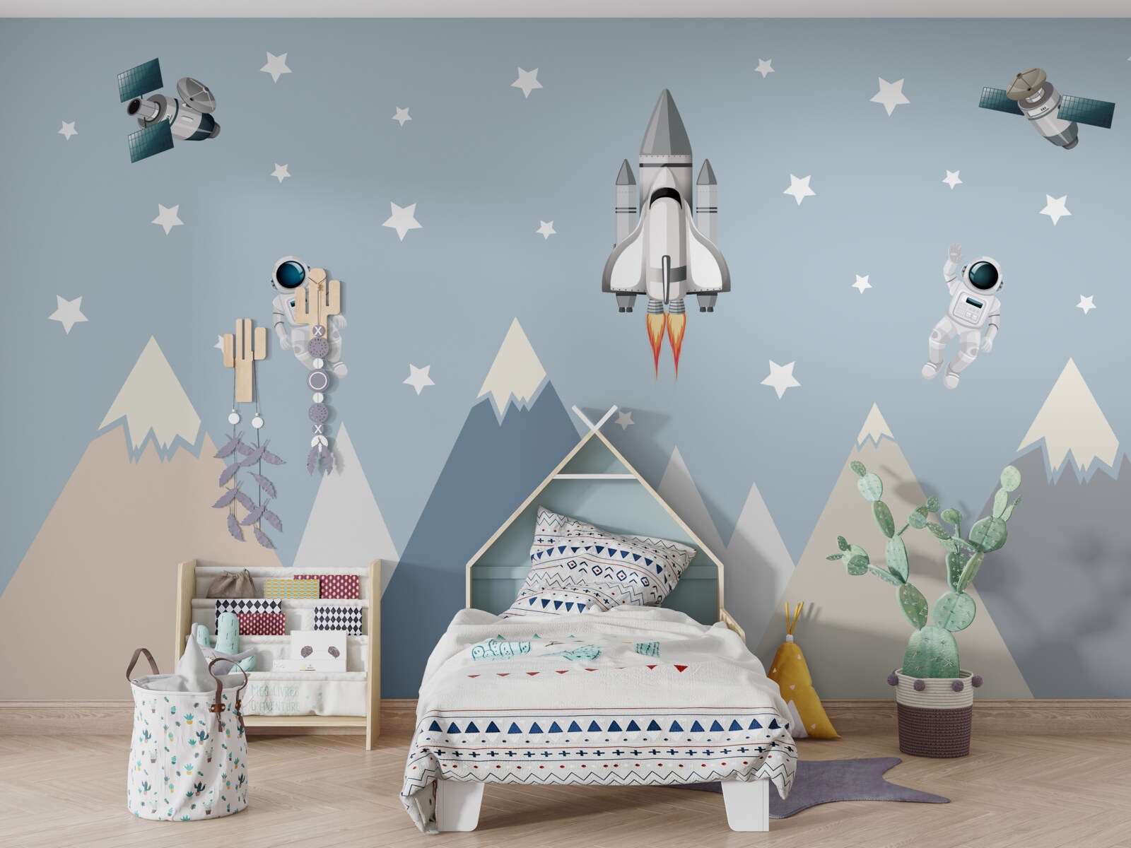 Fototapeta rakety a astronauti lietali nad horami