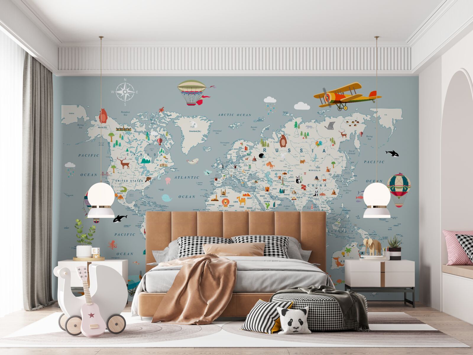 Fototapeta mapa sveta a letecká doprava