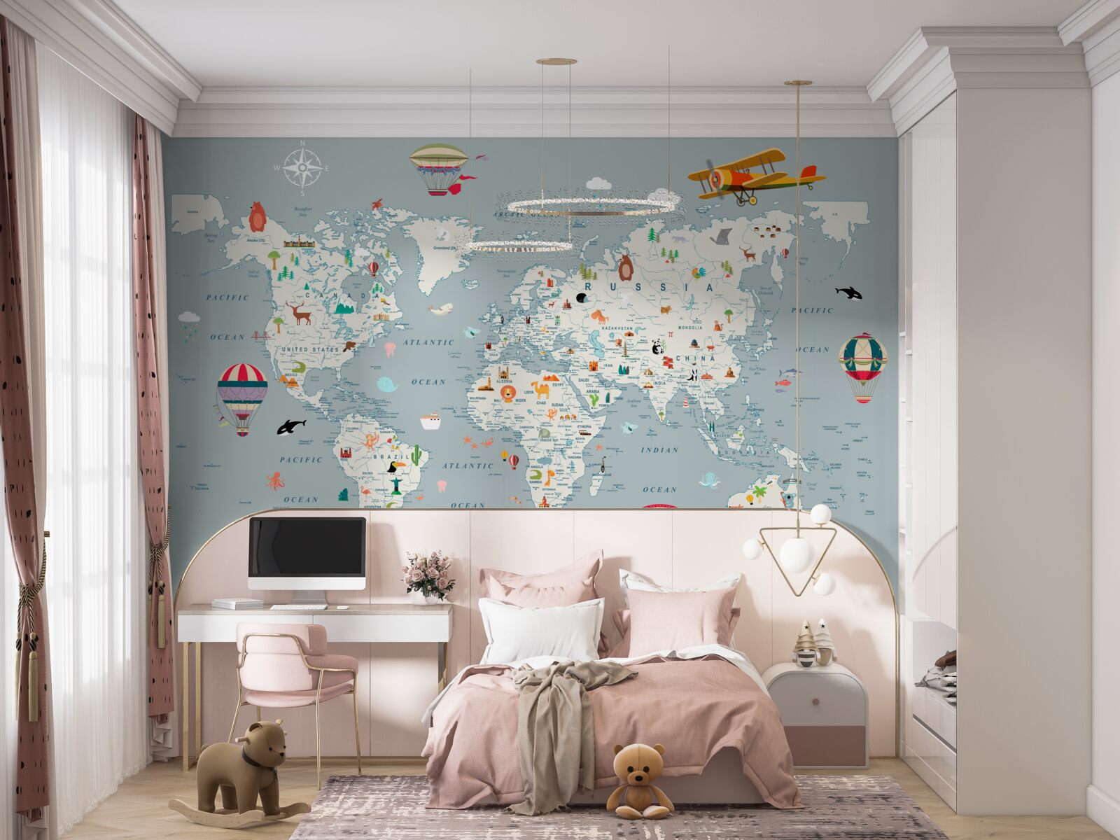 Fototapeta mapa sveta a letecká doprava