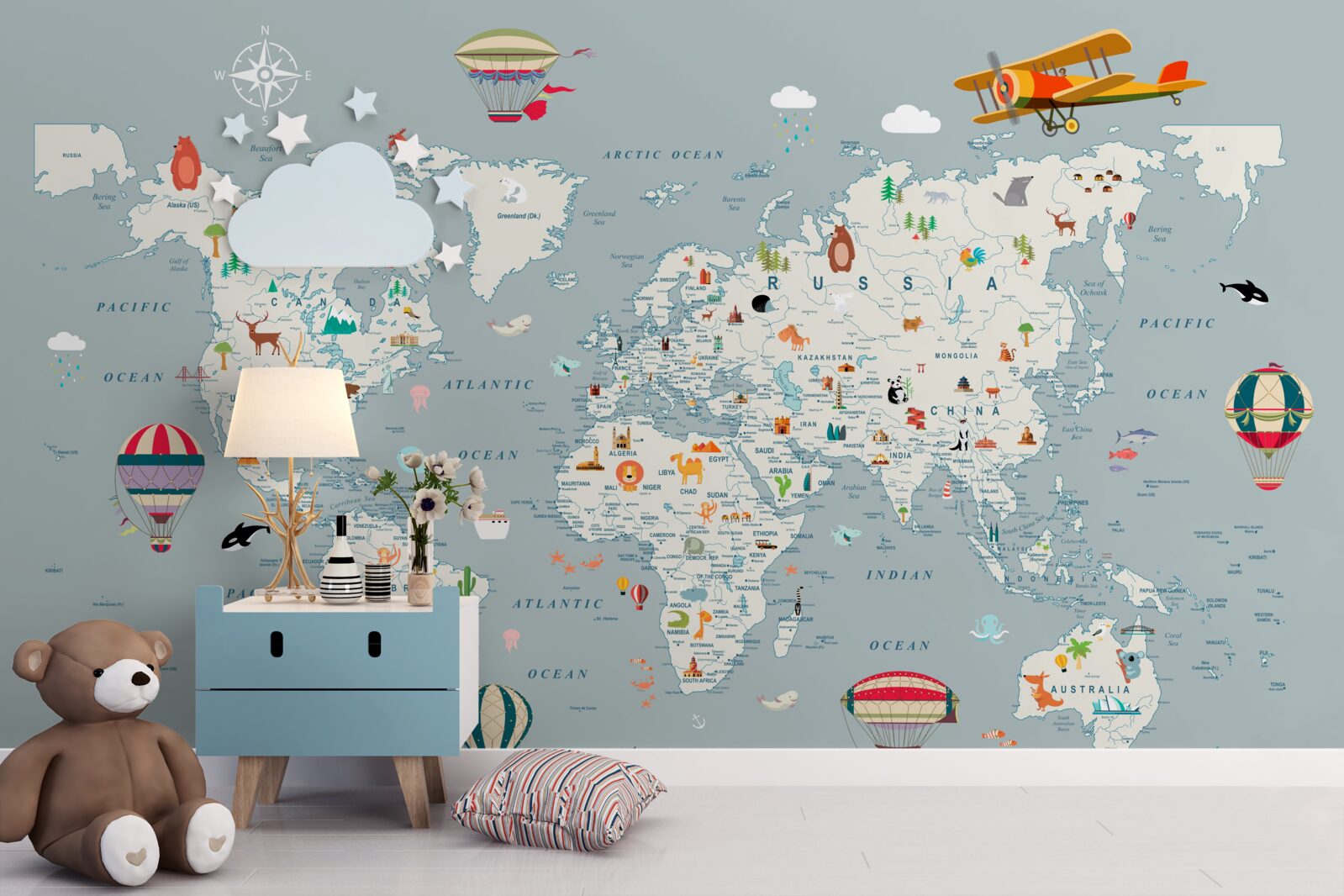 Fototapeta mapa sveta a letecká doprava