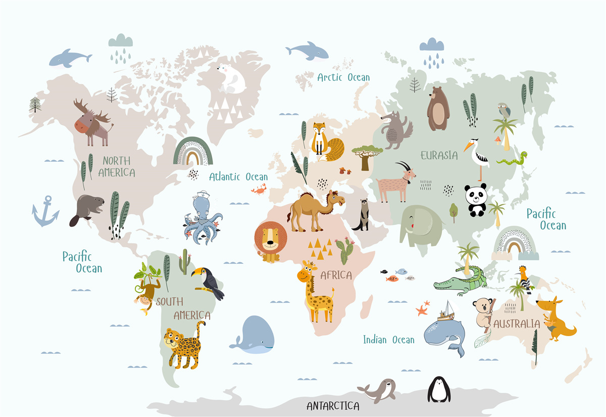 Fototapeta mapa sveta a zástupcovia kontinentov