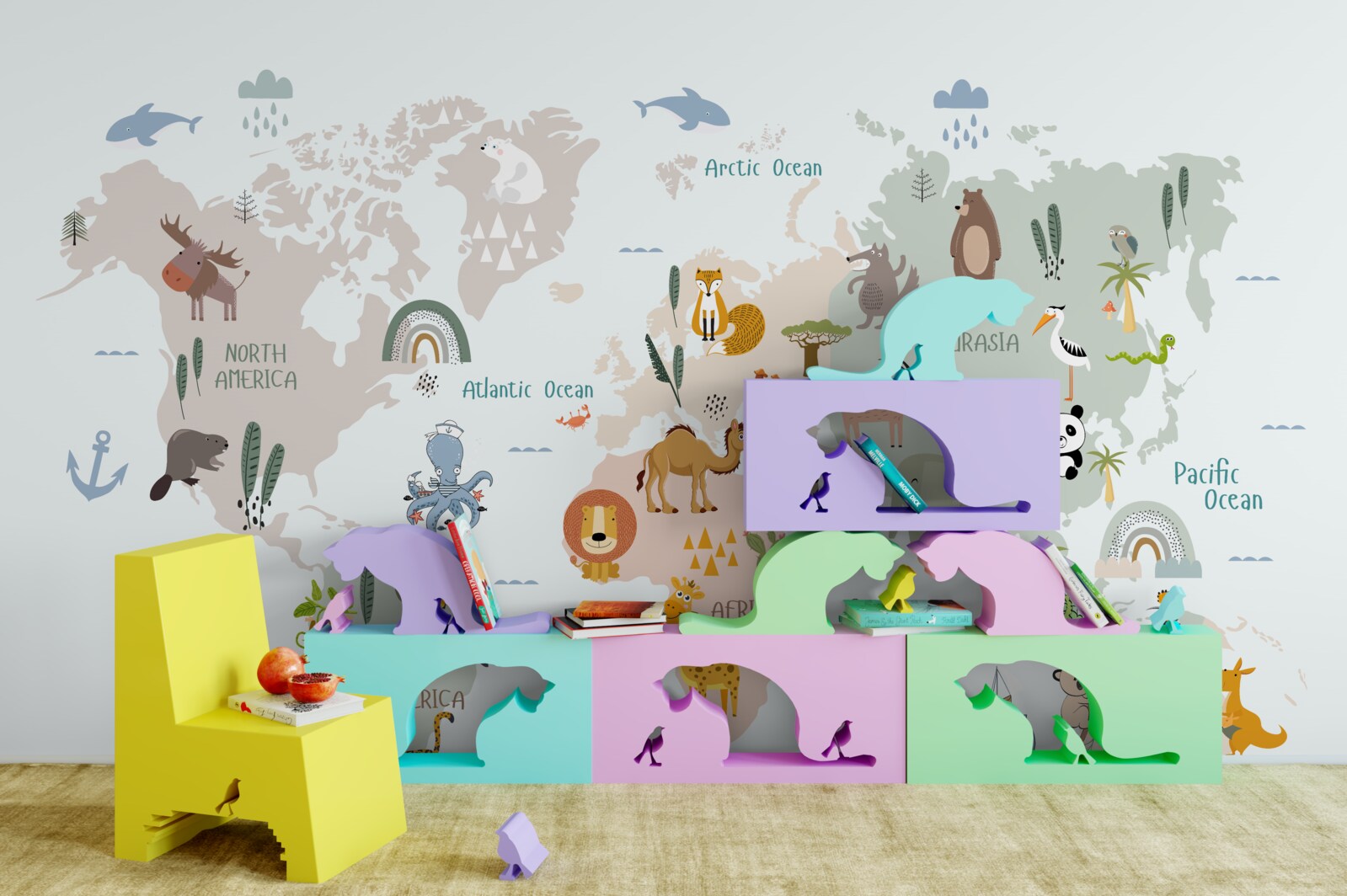 Fototapeta mapa sveta a zástupcovia kontinentov