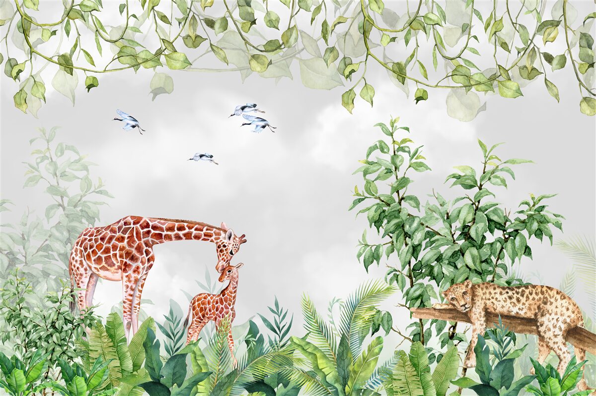 Fototapeta tigre a žirafy odpočívajú v džungli