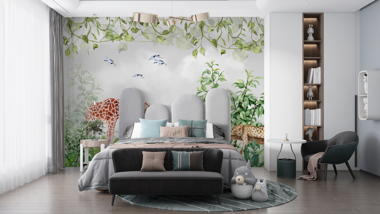 Fototapeta tigre a žirafy odpočívajú v džungli