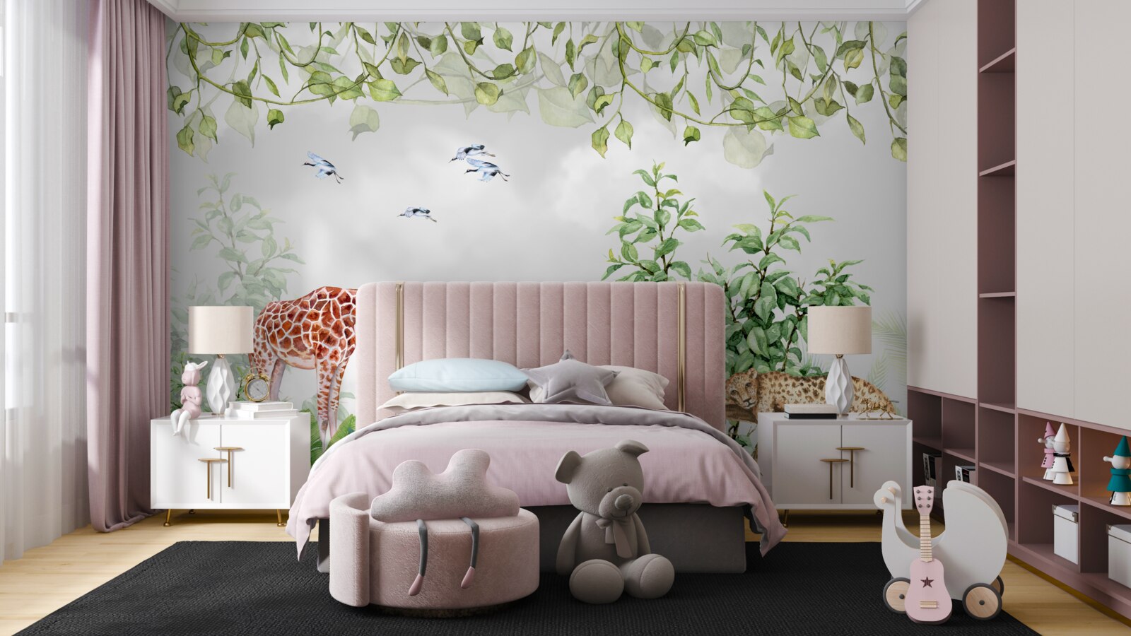 Fototapeta tigre a žirafy odpočívajú v džungli