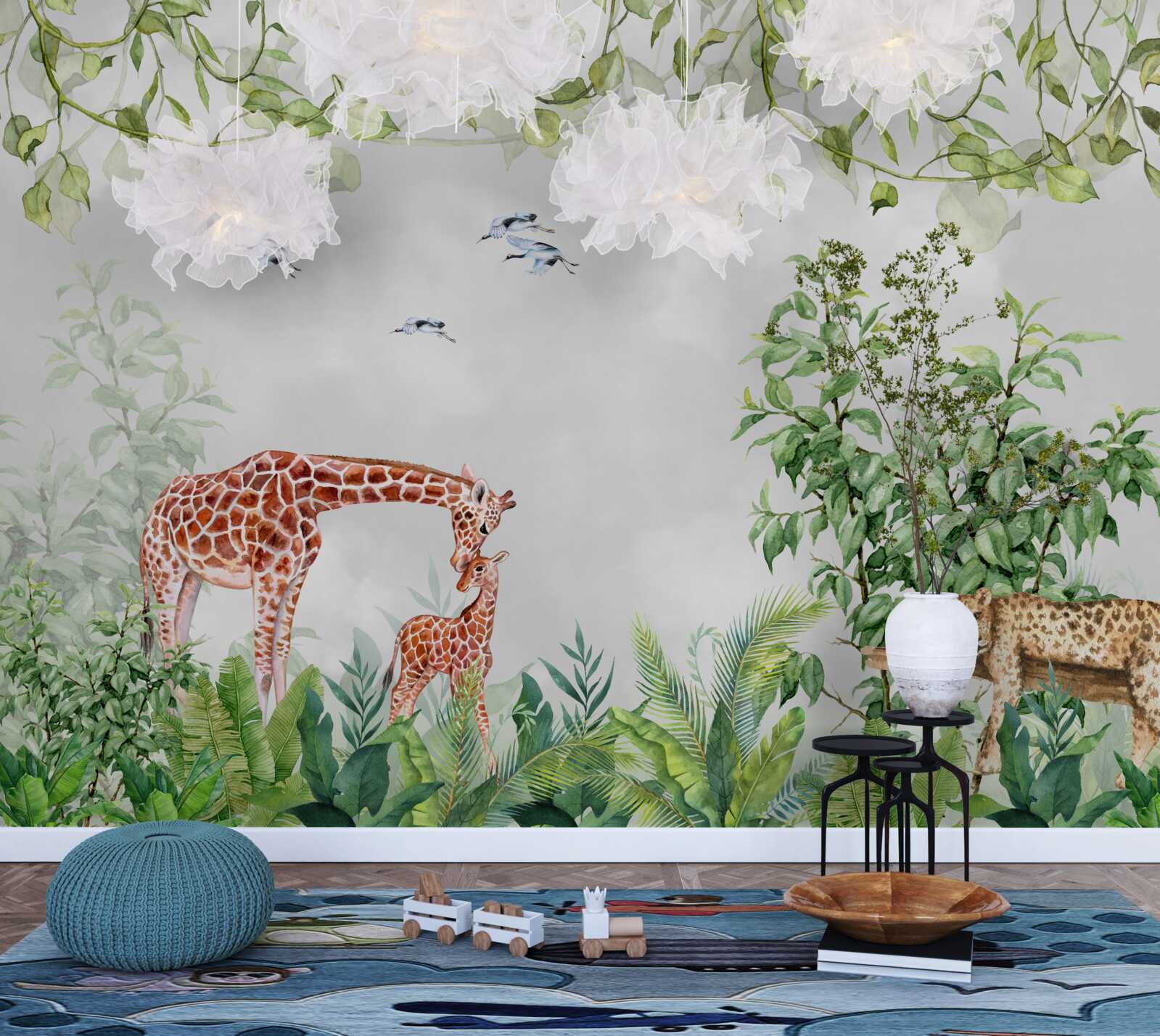 Fototapeta tigre a žirafy odpočívajú v džungli