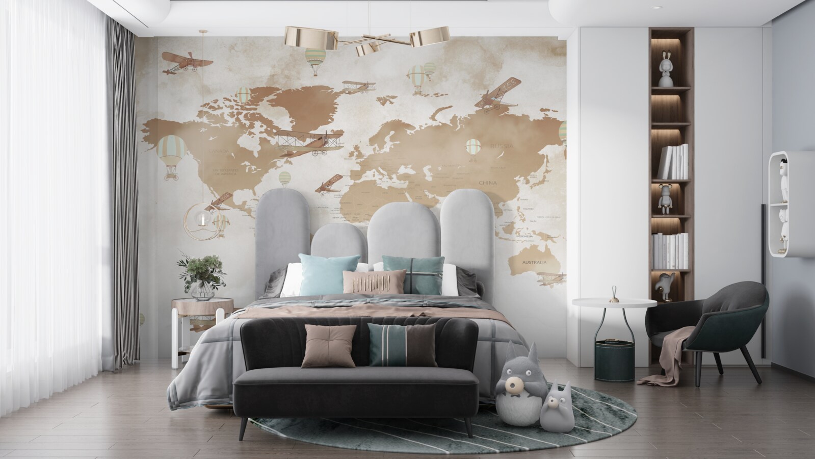 Fototapeta hnedá mapa sveta s vyobrazenými lietadlami