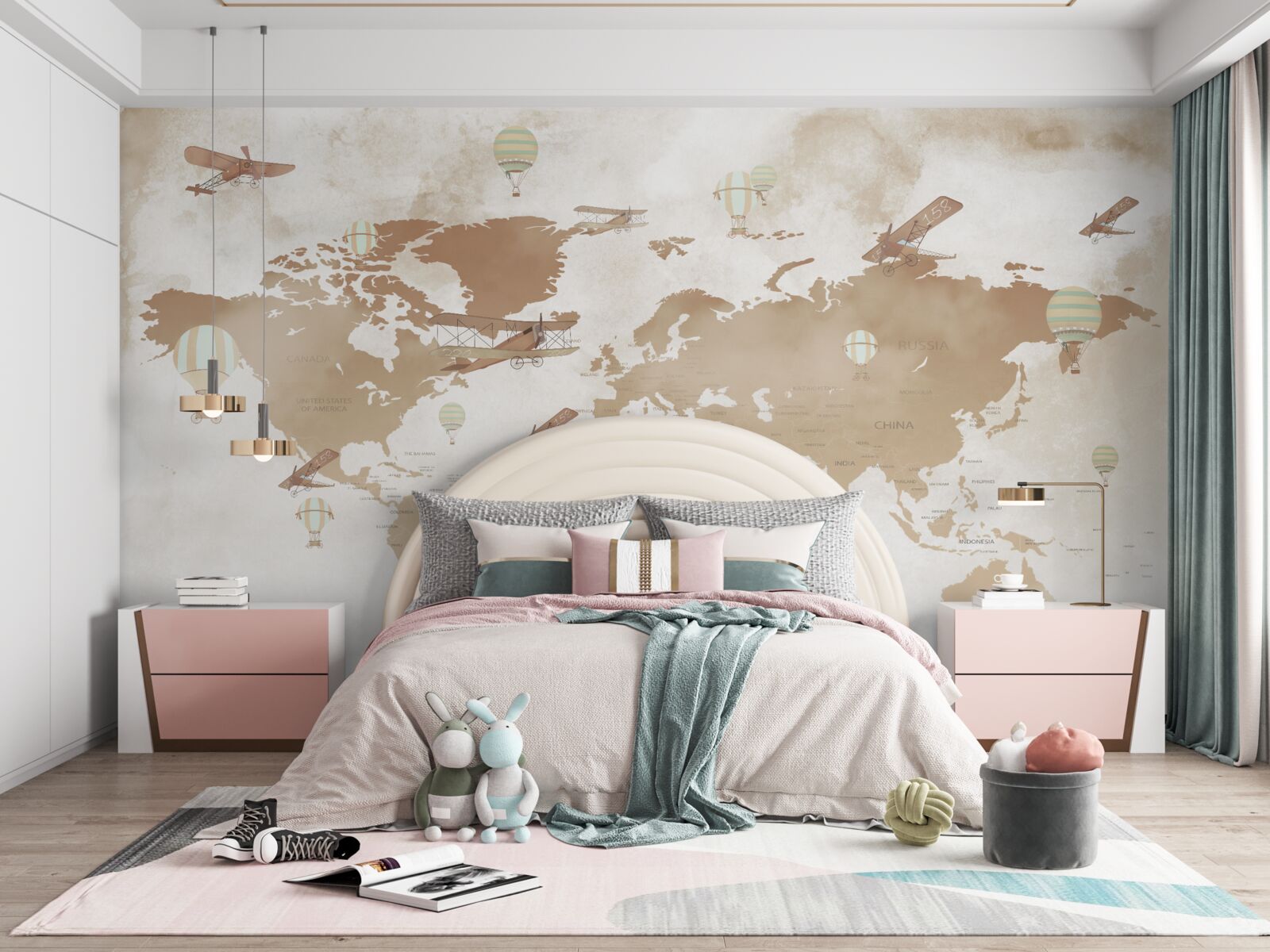 Fototapeta hnedá mapa sveta s vyobrazenými lietadlami