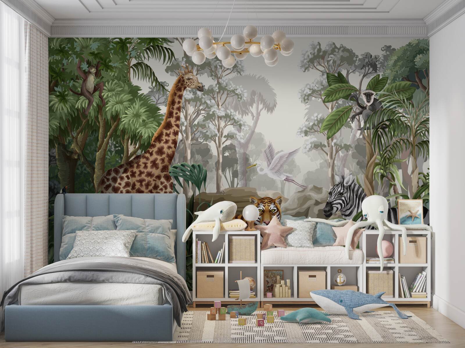 Fototapeta Žirafa, tiger a zebra v dažďovom pralese