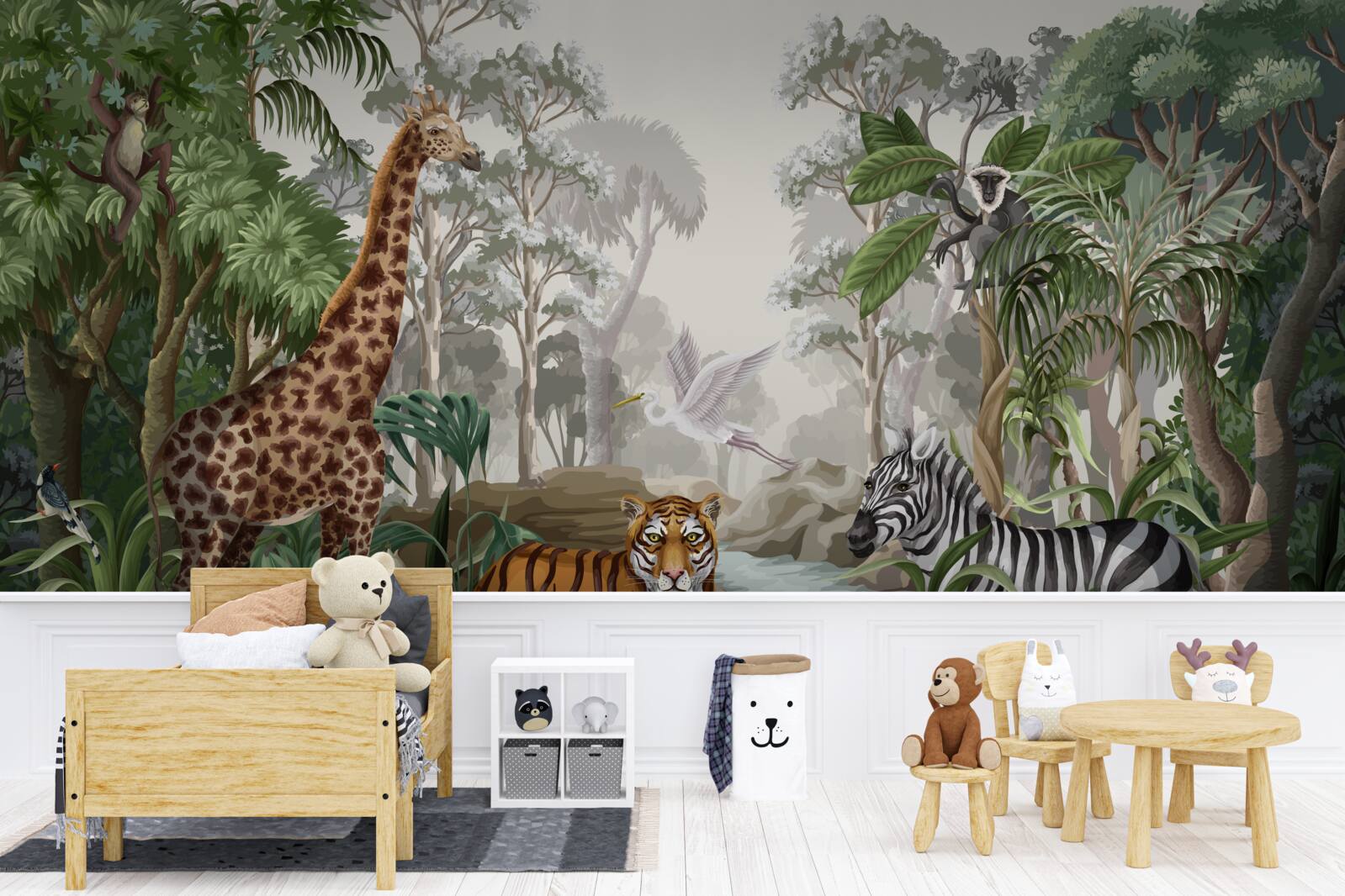 Fototapeta Žirafa, tiger a zebra v dažďovom pralese