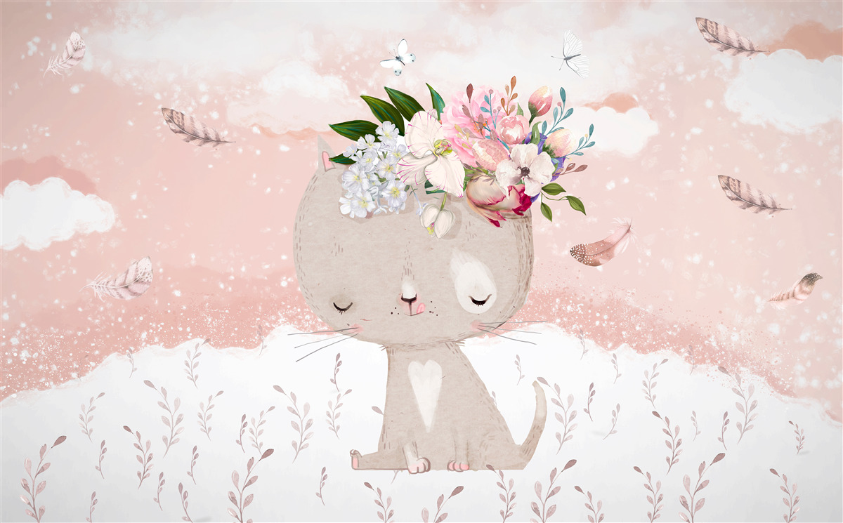 Fototapeta roztomilá mačka medzi kvetmi