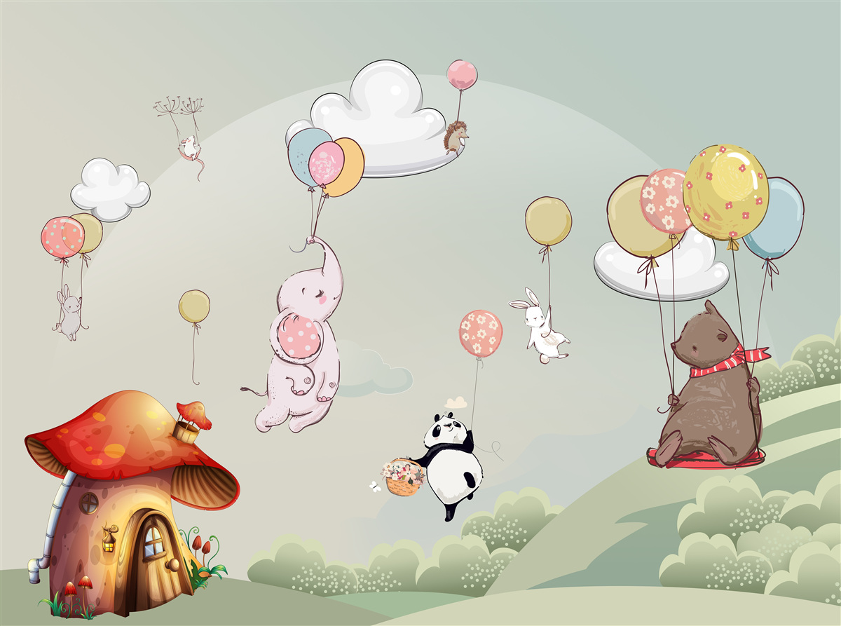 Fototapeta zvieratá lietajú na balónoch