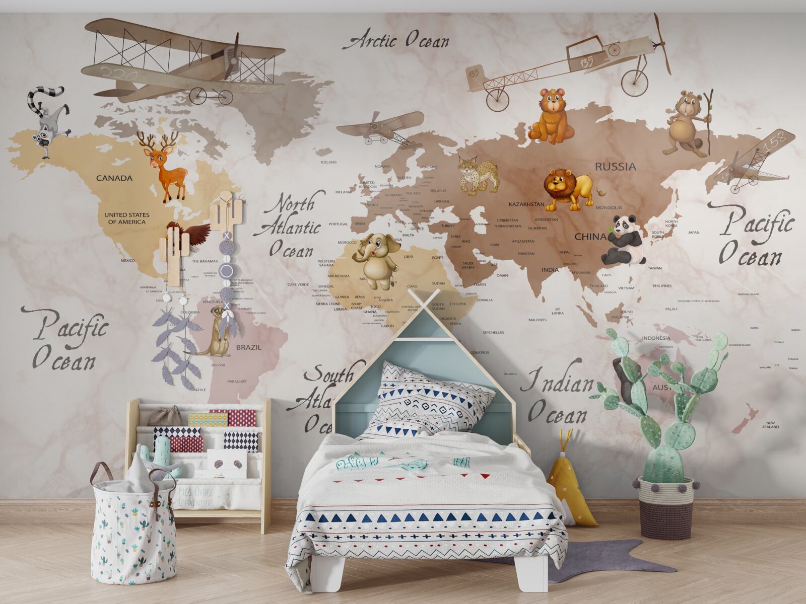 Fototapeta mapa sveta a hlavní obyvatelia kontinentov