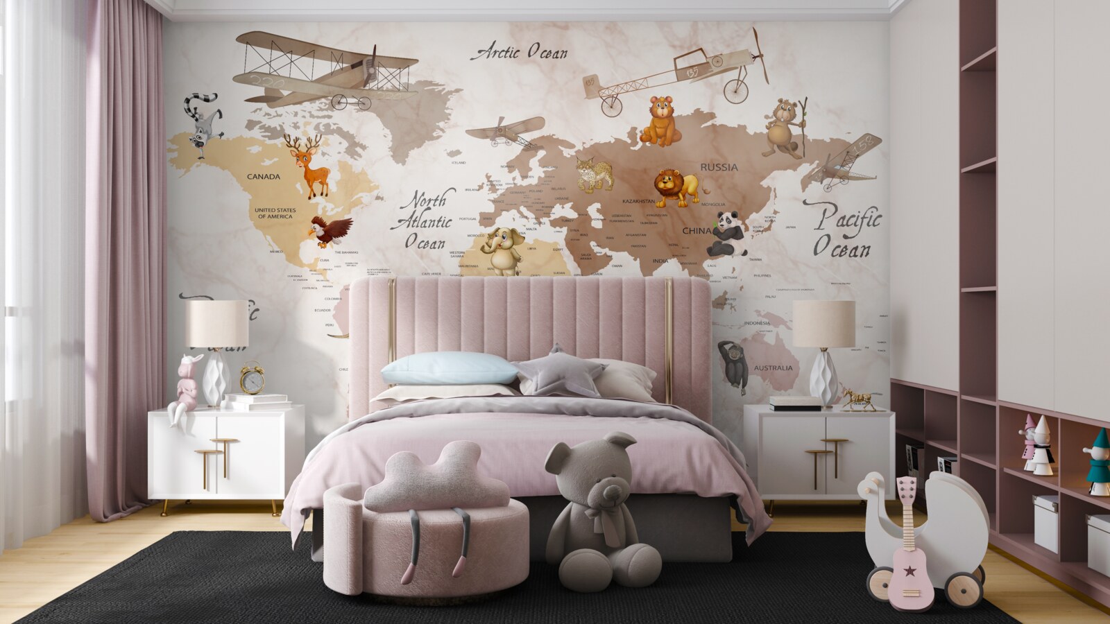 Fototapeta mapa sveta a hlavní obyvatelia kontinentov