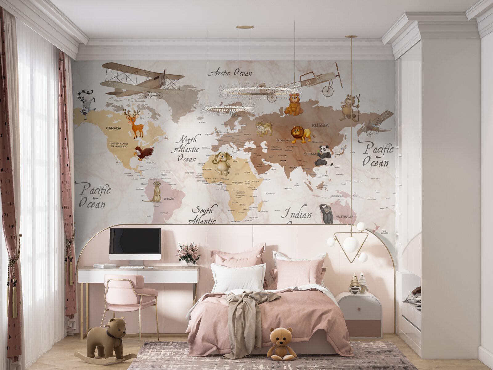 Fototapeta mapa sveta a hlavní obyvatelia kontinentov