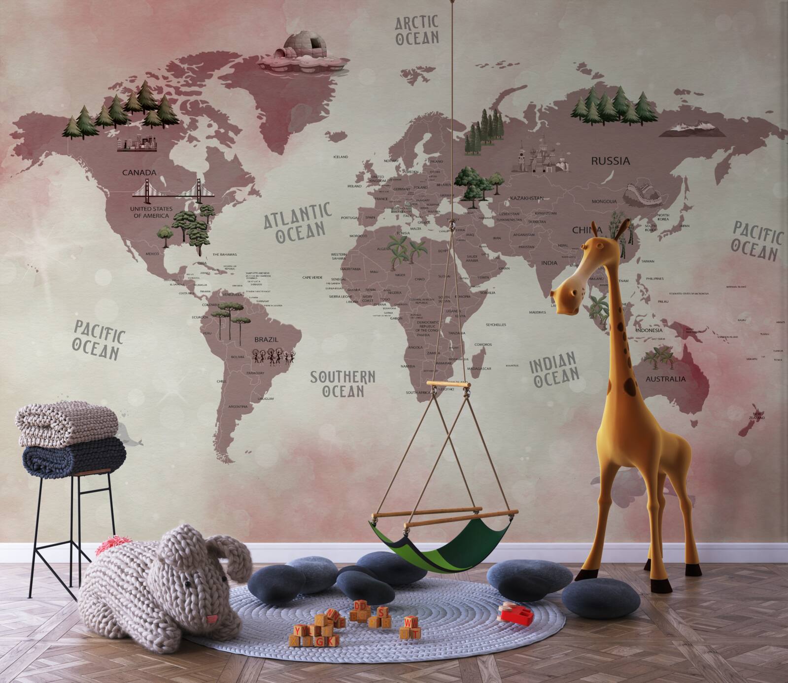 Fototapeta mapa sveta s vyznačenými lesmi