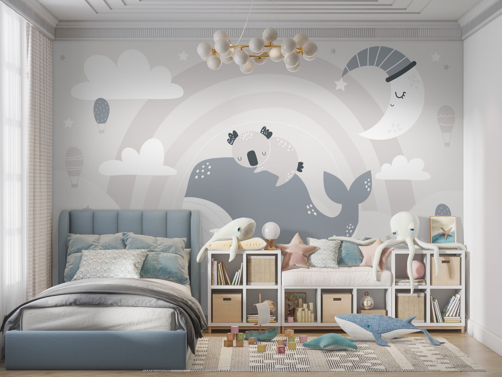 Fototapeta v oblakoch spí koala na chrbte veľryby