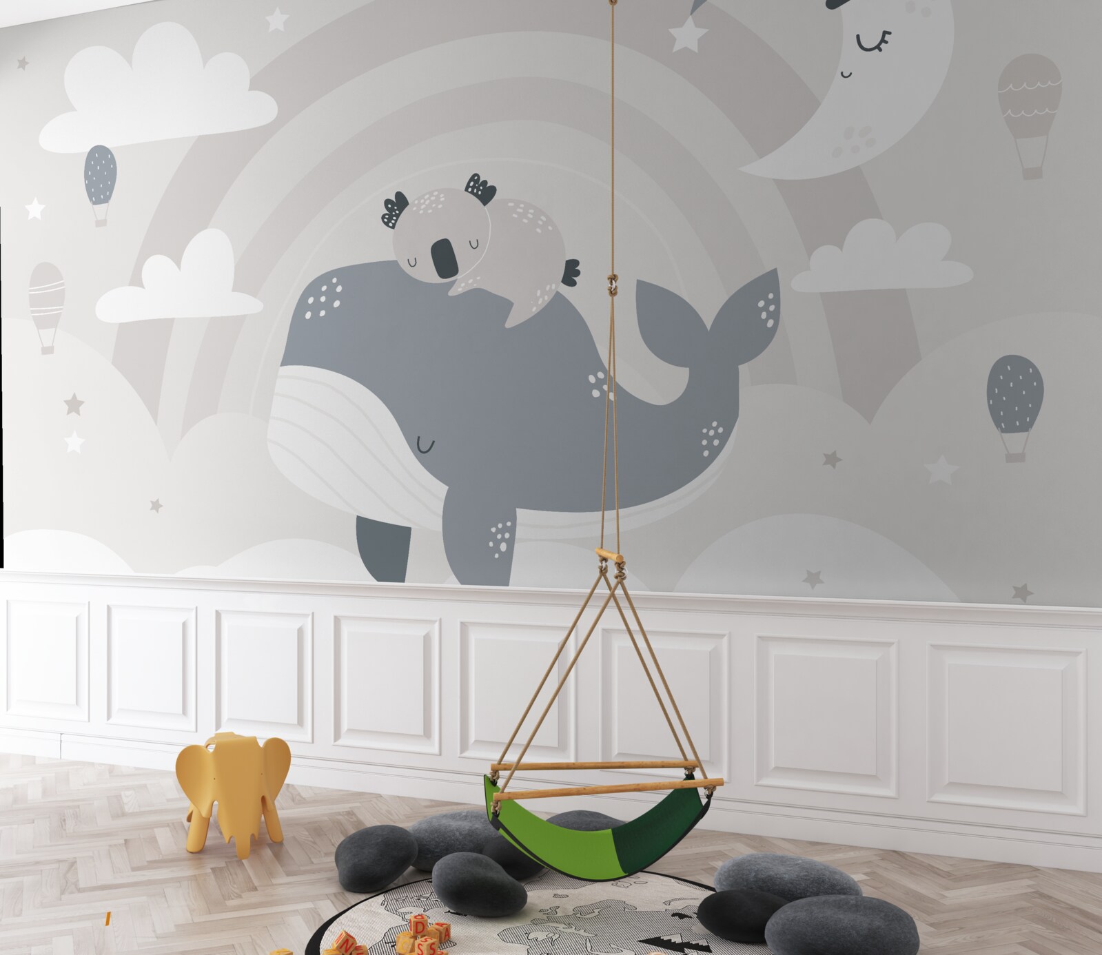 Fototapeta v oblakoch spí koala na chrbte veľryby