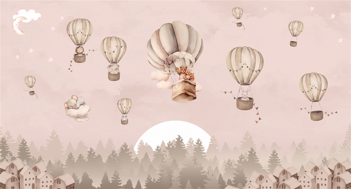 Fototapeta zvieratá stúpajú do neba v teplovzdušných balónoch