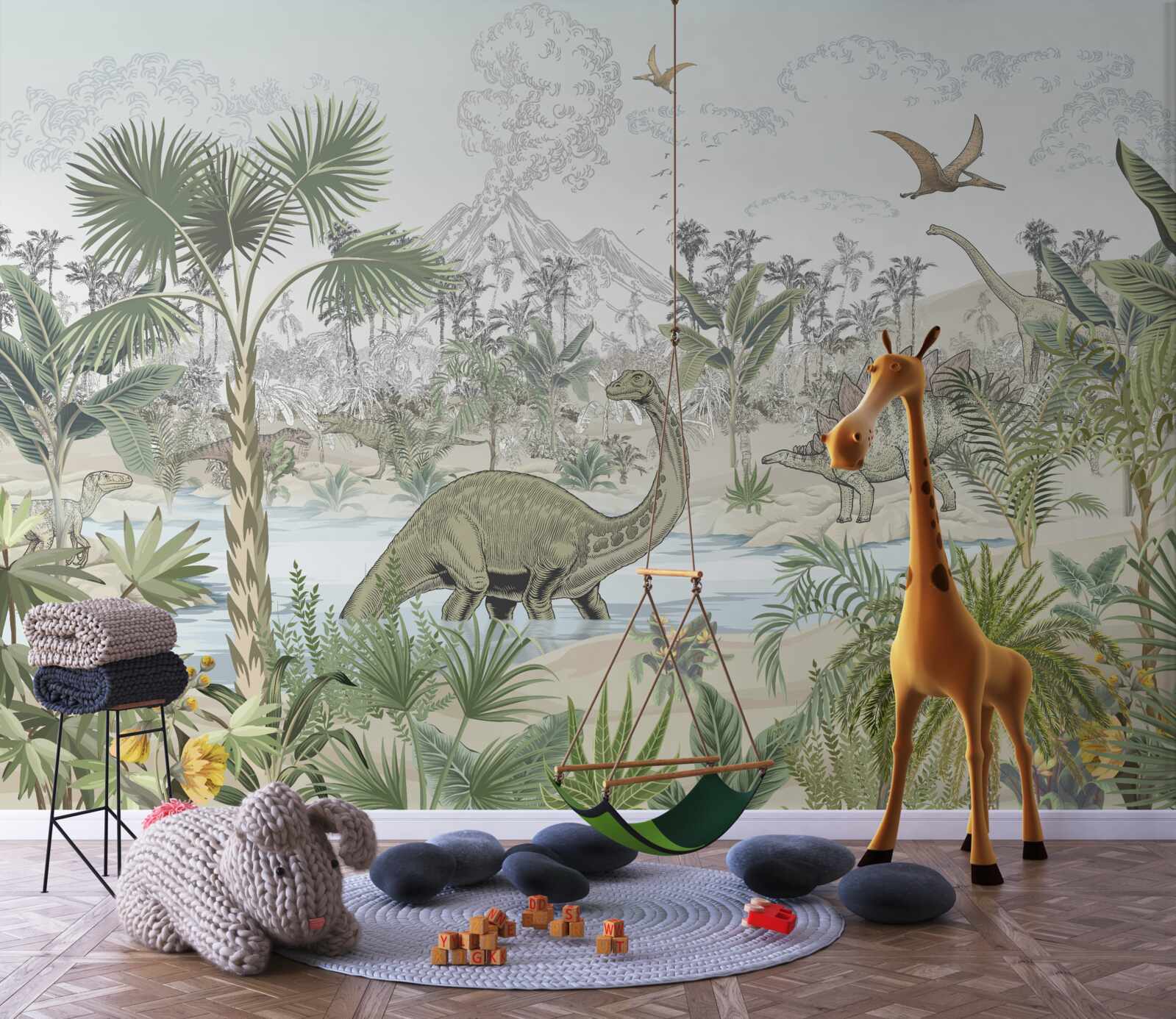 Fototapeta v lese pri vode sú dinosaury