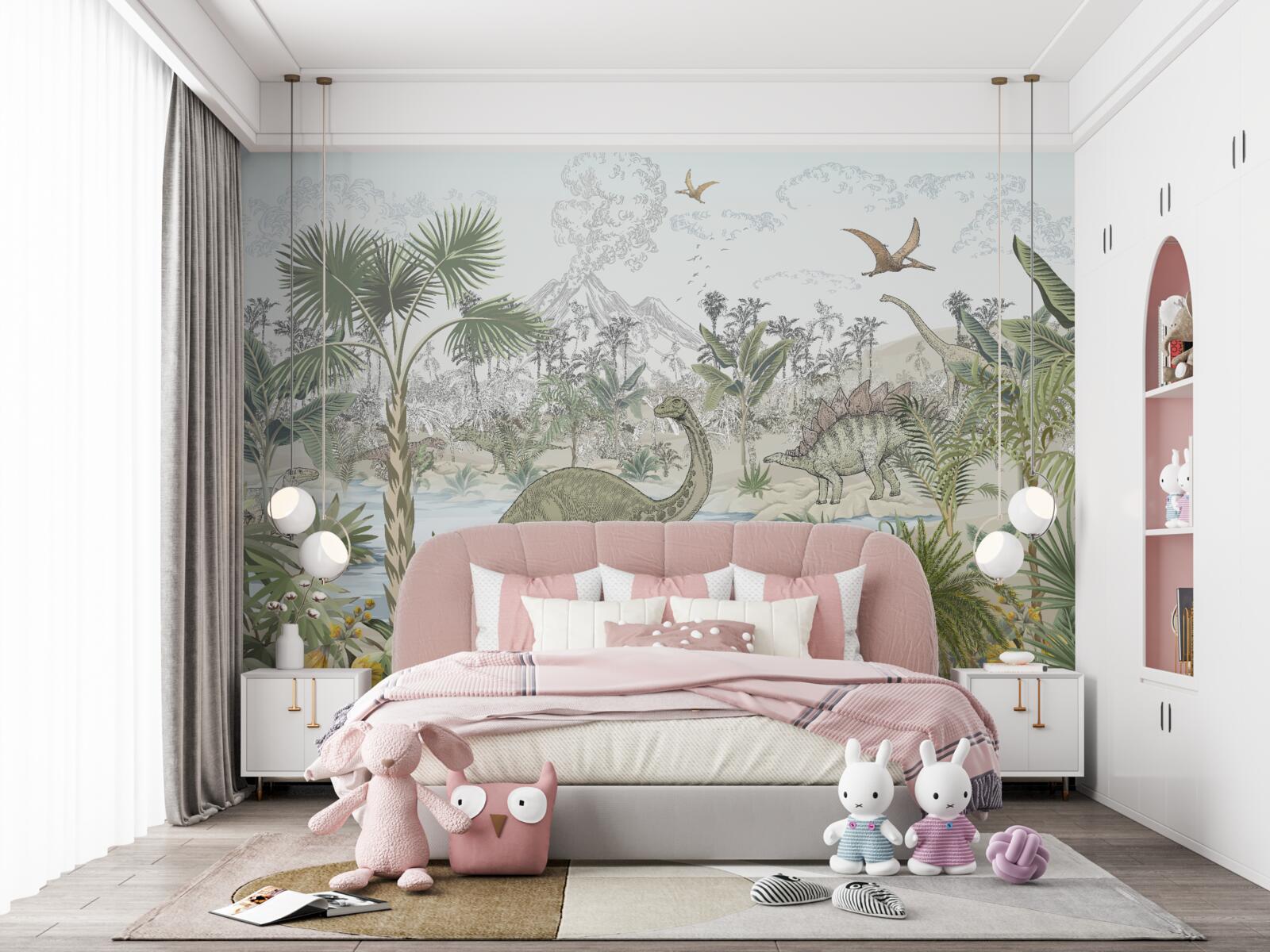 Fototapeta v lese pri vode sú dinosaury