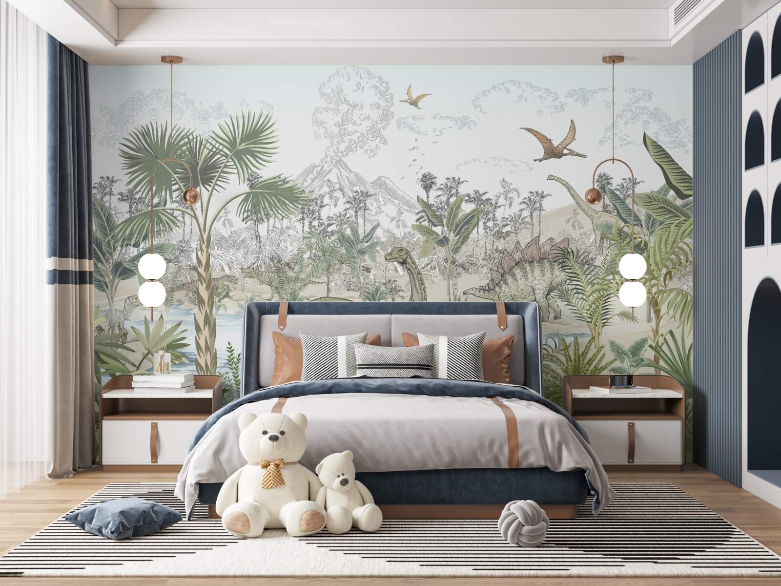 Fototapeta v lese pri vode sú dinosaury