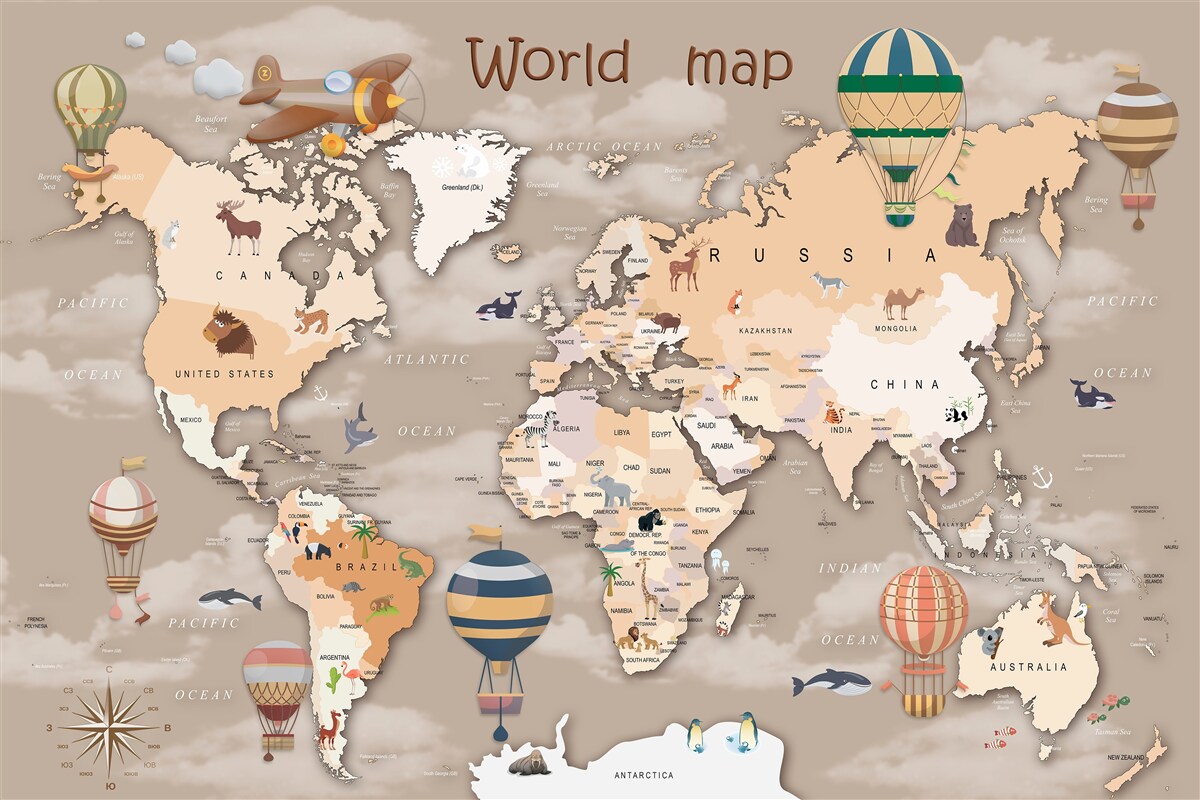 Fototapeta mapa sveta s kontinentmi