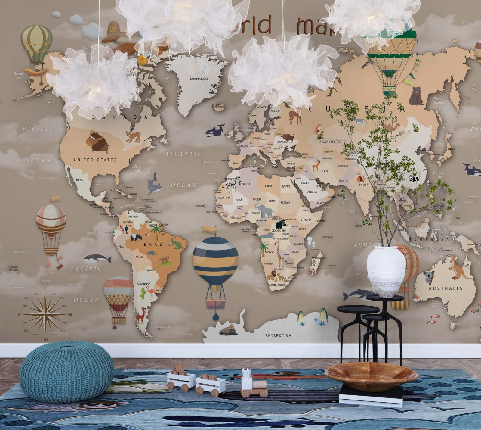 Fototapeta mapa sveta s kontinentmi