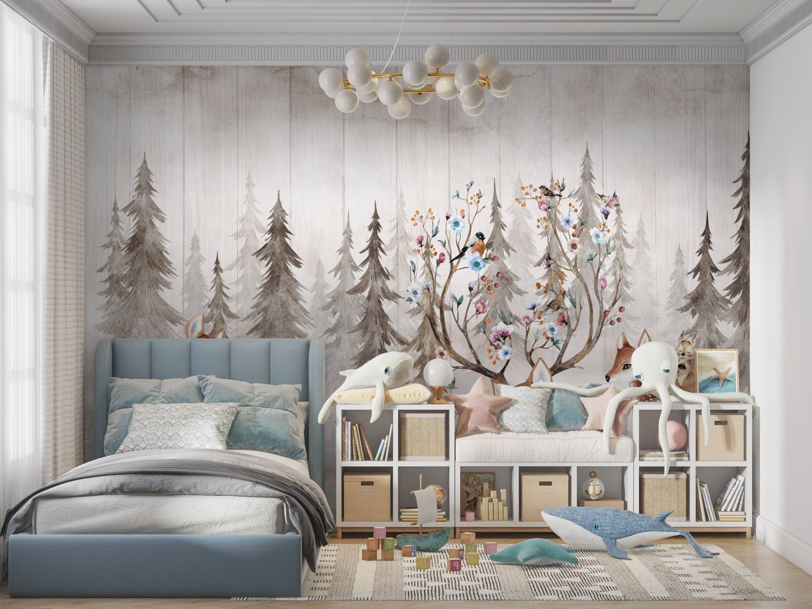 Fototapeta v lese odpočíva veľká rodina jeleňov