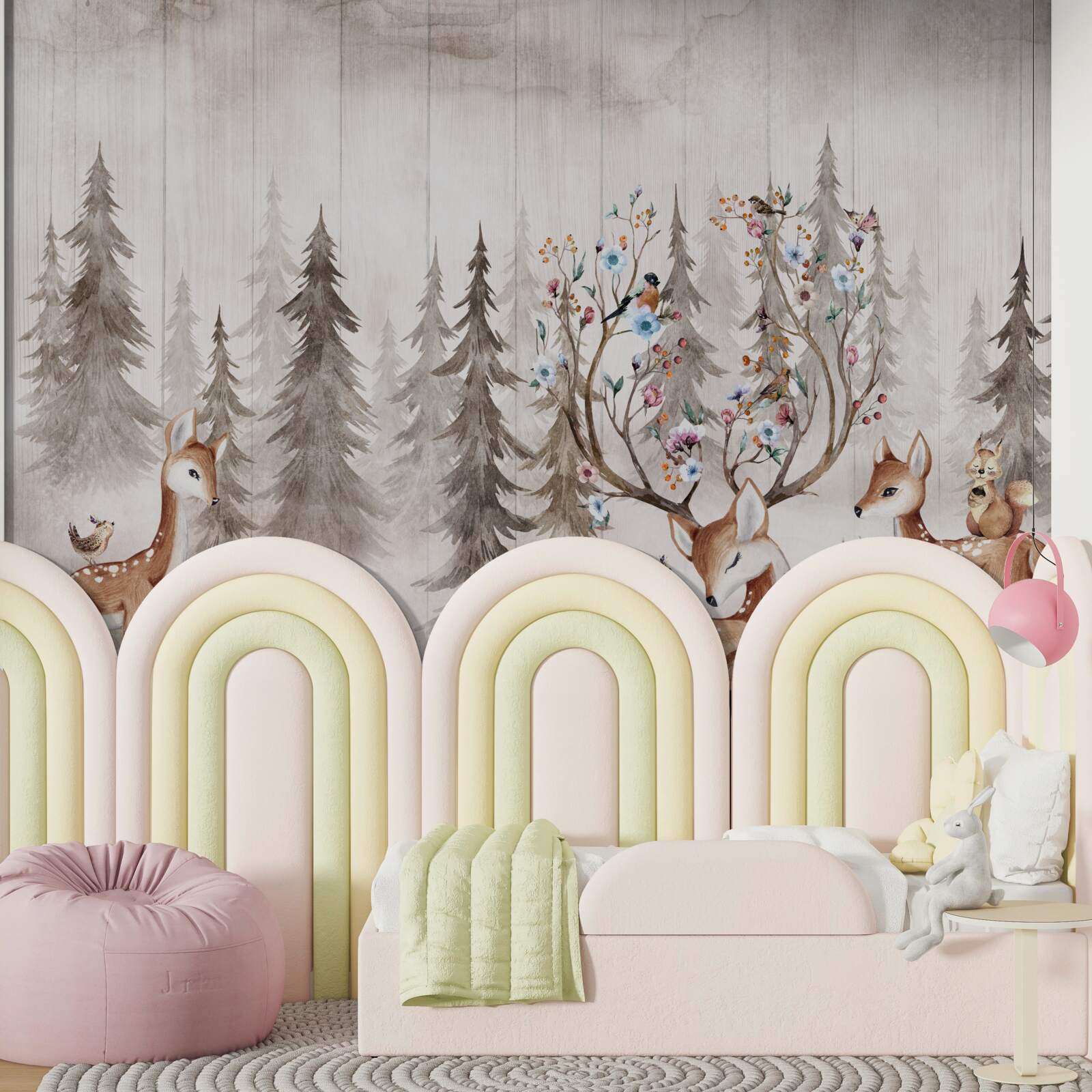 Fototapeta v lese odpočíva veľká rodina jeleňov