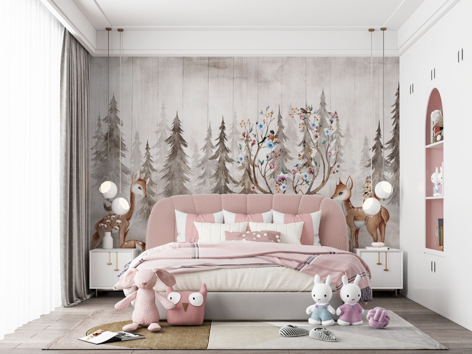 Fototapeta v lese odpočíva veľká rodina jeleňov