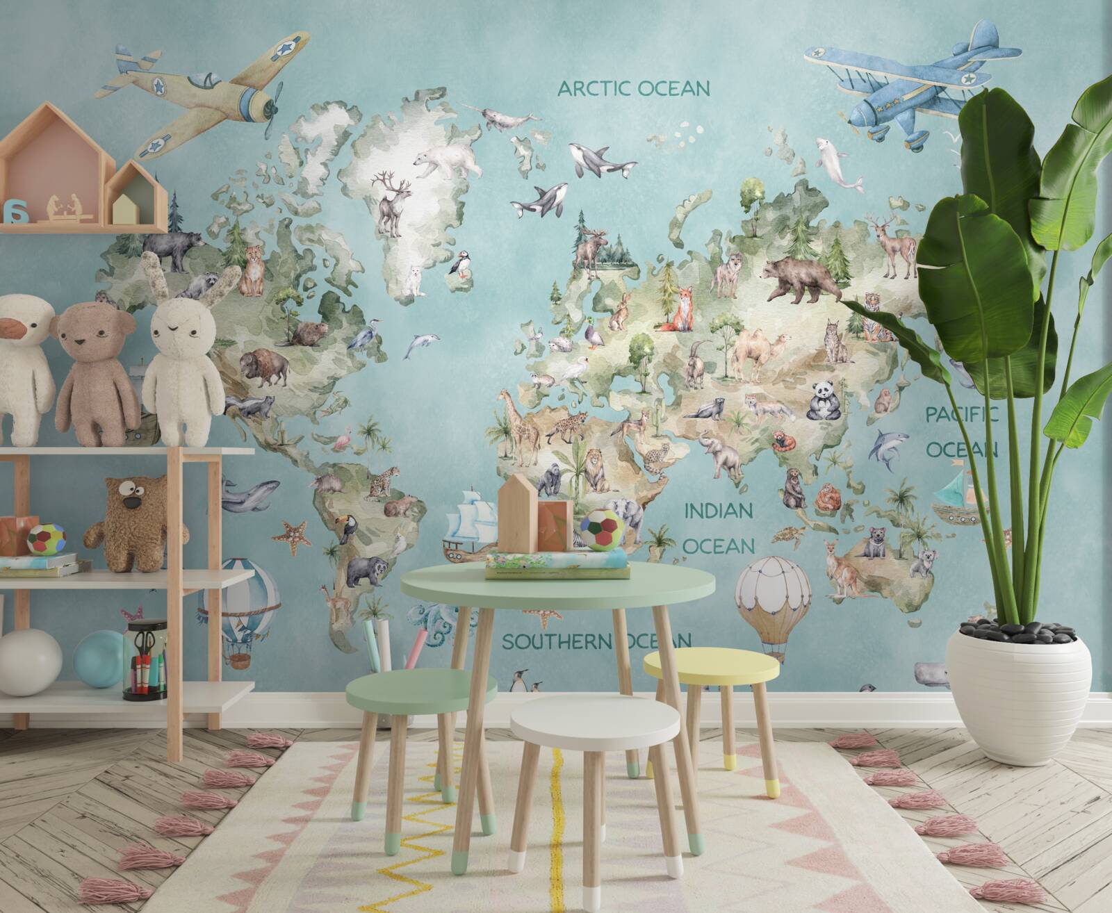 Fototapeta mapa sveta pre deti s oceánmi