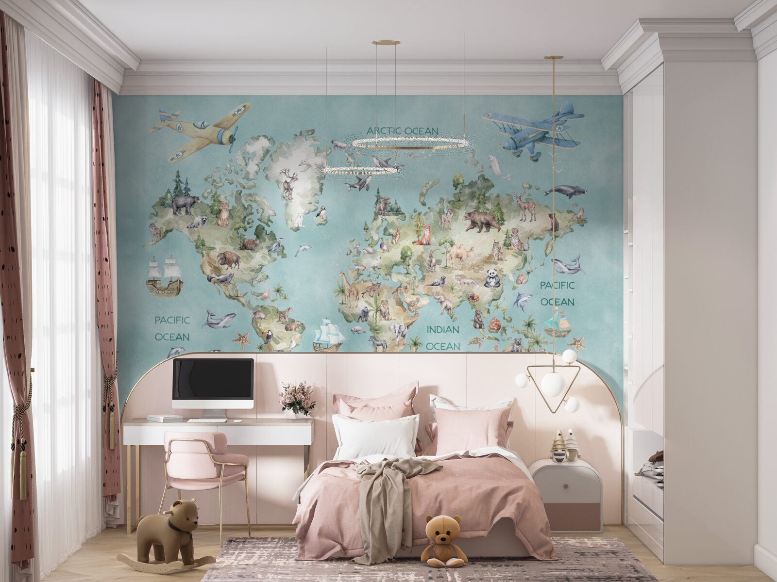 Fototapeta mapa sveta pre deti s oceánmi