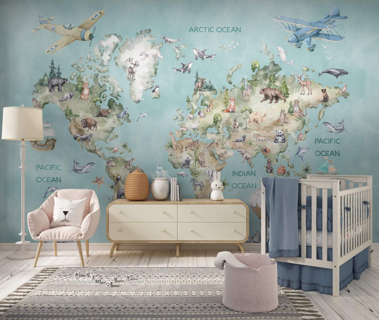 Fototapeta mapa sveta pre deti s oceánmi