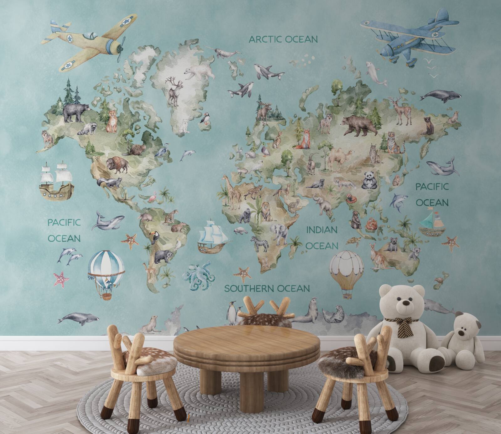 Fototapeta mapa sveta pre deti s oceánmi