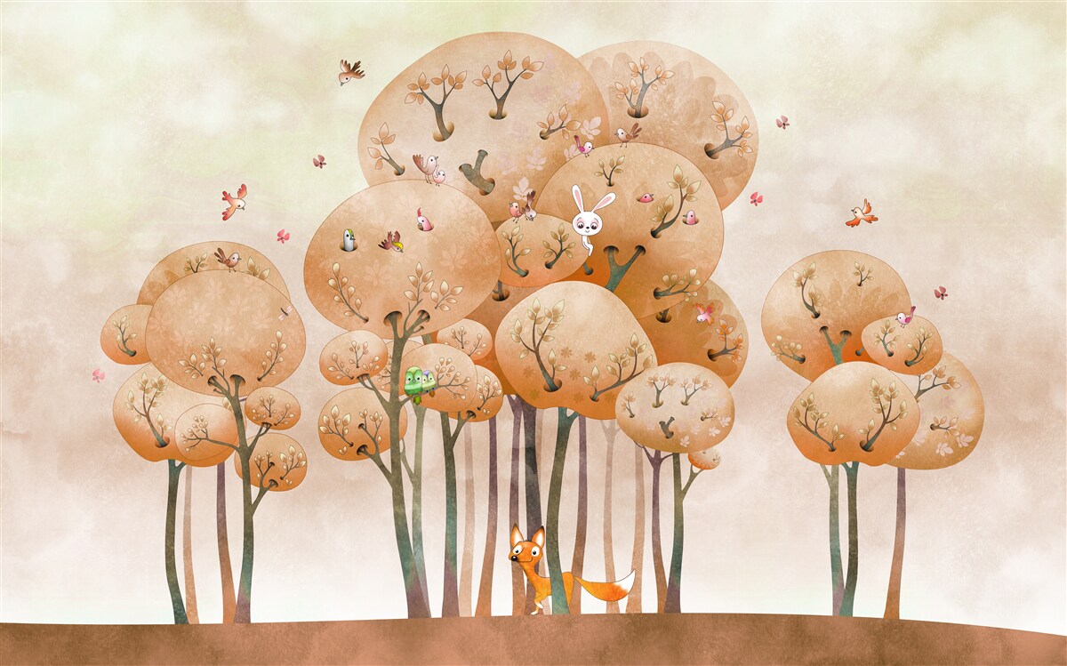 Fototapeta líška hľadá zajačika na strome