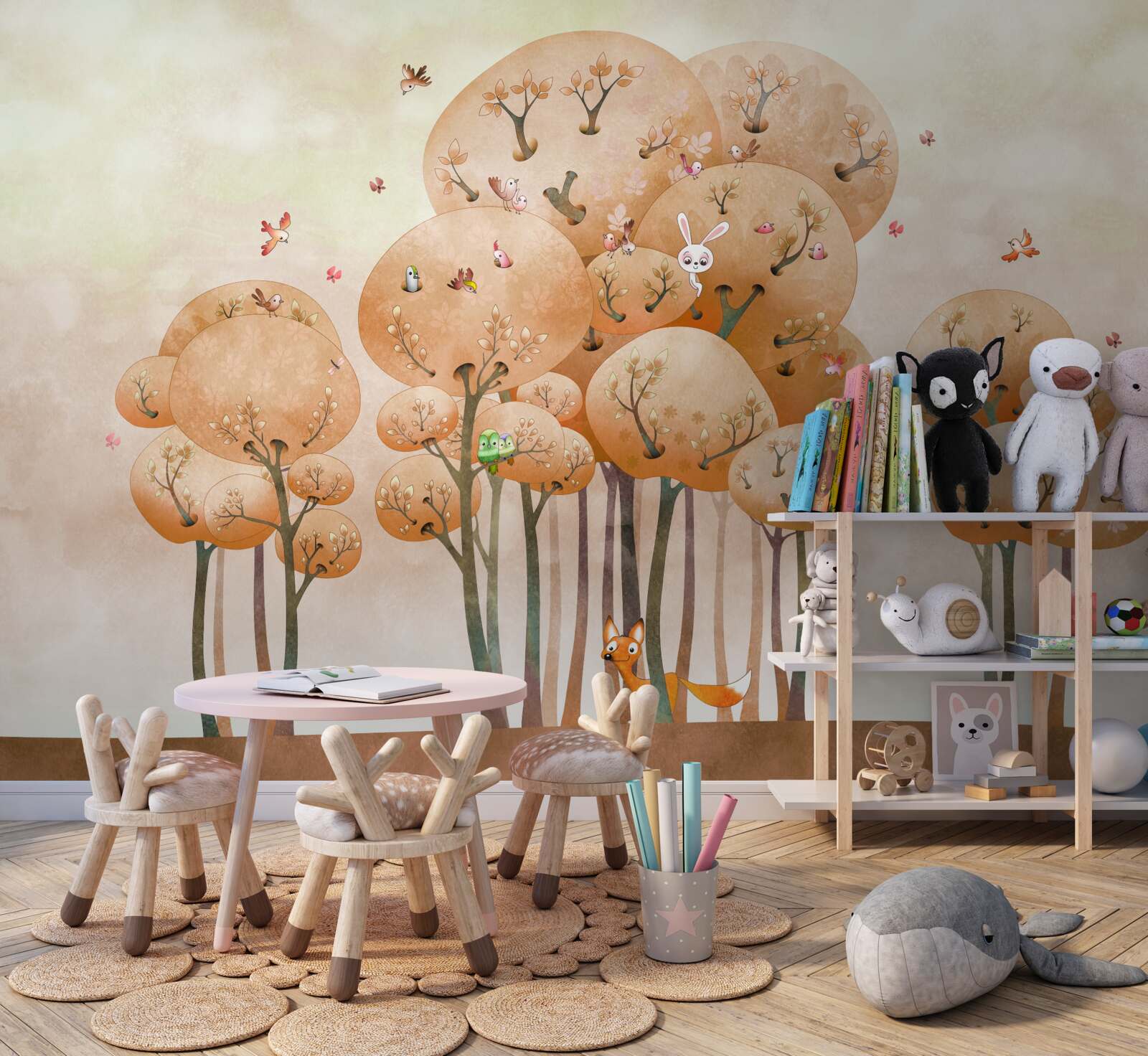 Fototapeta líška hľadá zajačika na strome