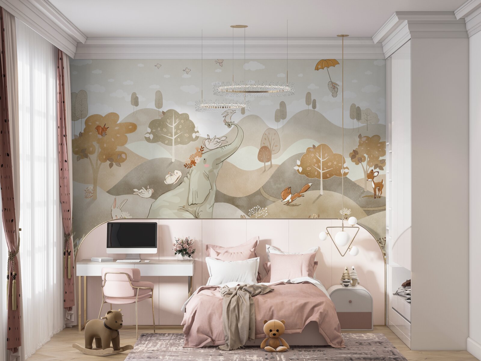 Fototapeta malý sloník sa hrá so zajačikmi