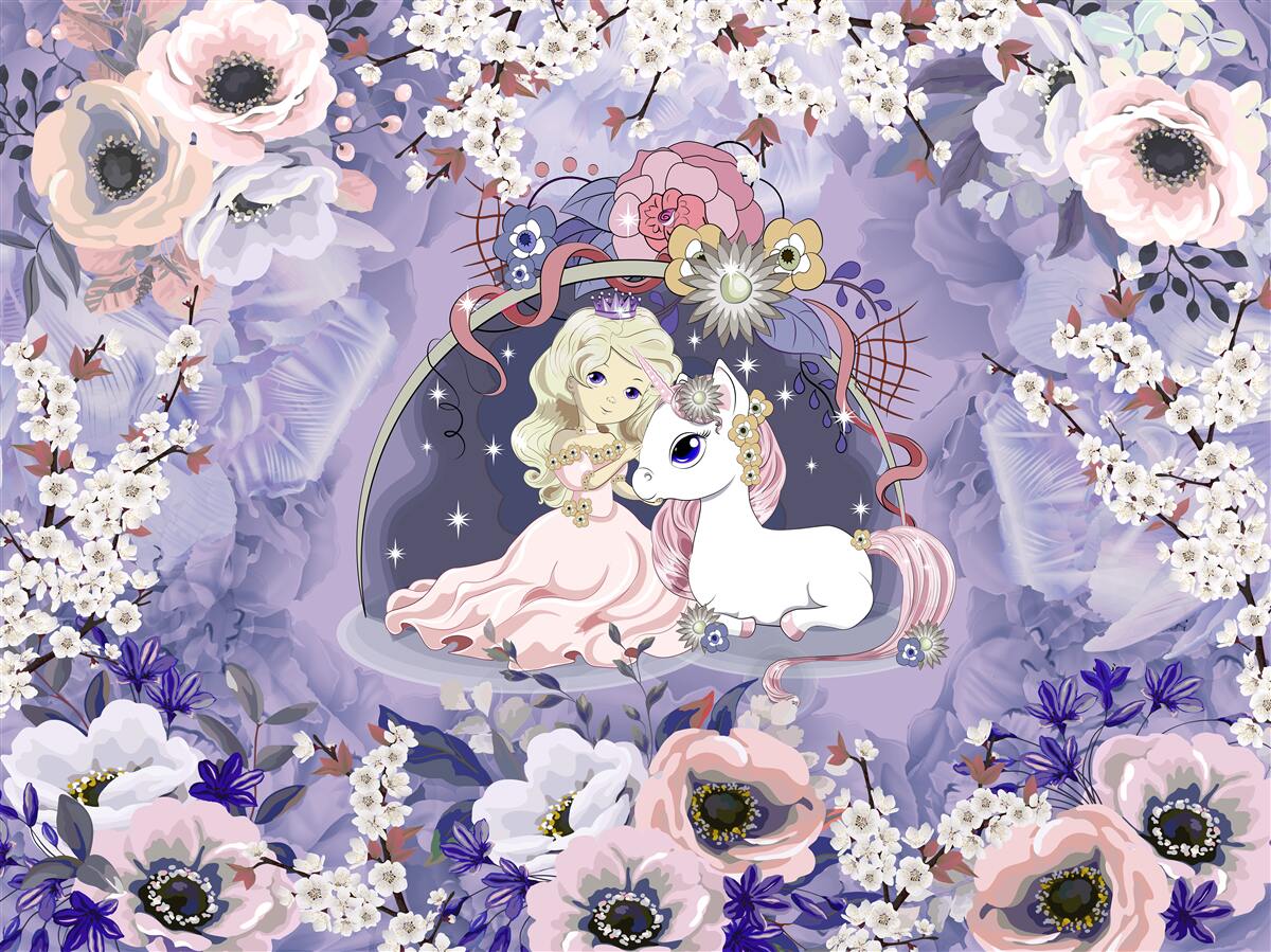 Fototapeta jednorožec s princeznou