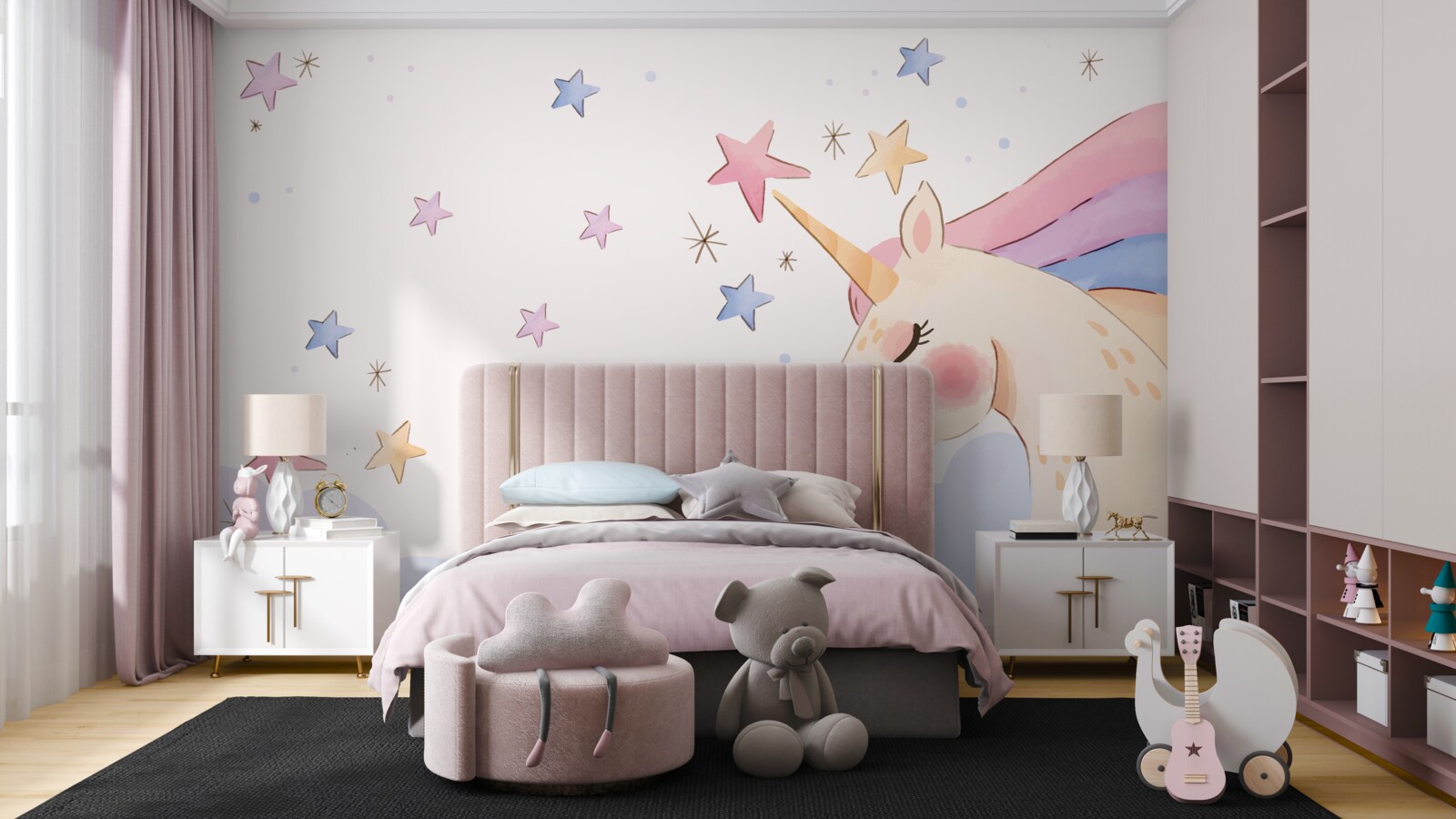 Fototapeta roztomilý ružový jednorožec