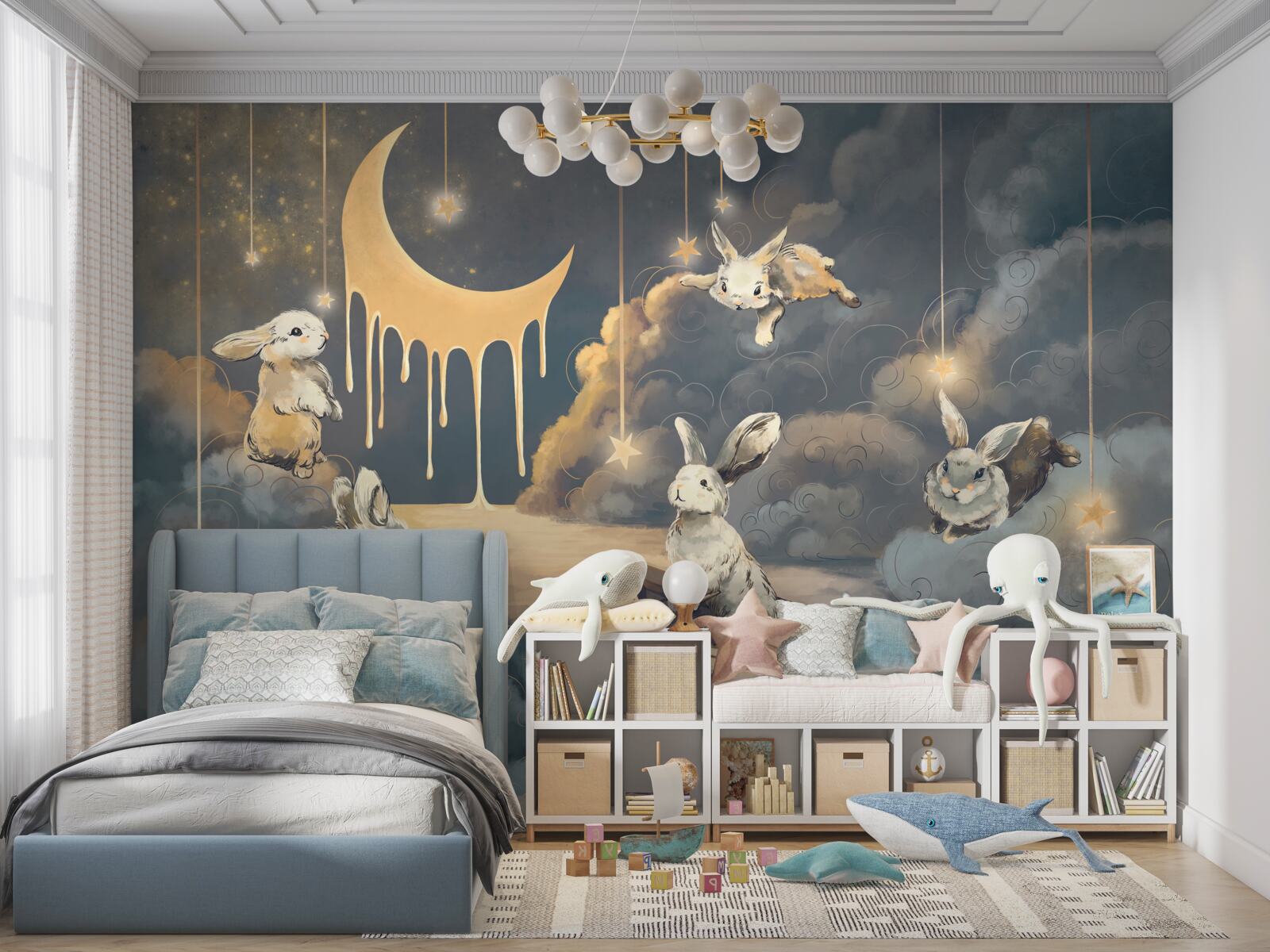 Fototapeta na nočnej oblohe sa objavujú roztomilé zajačiky