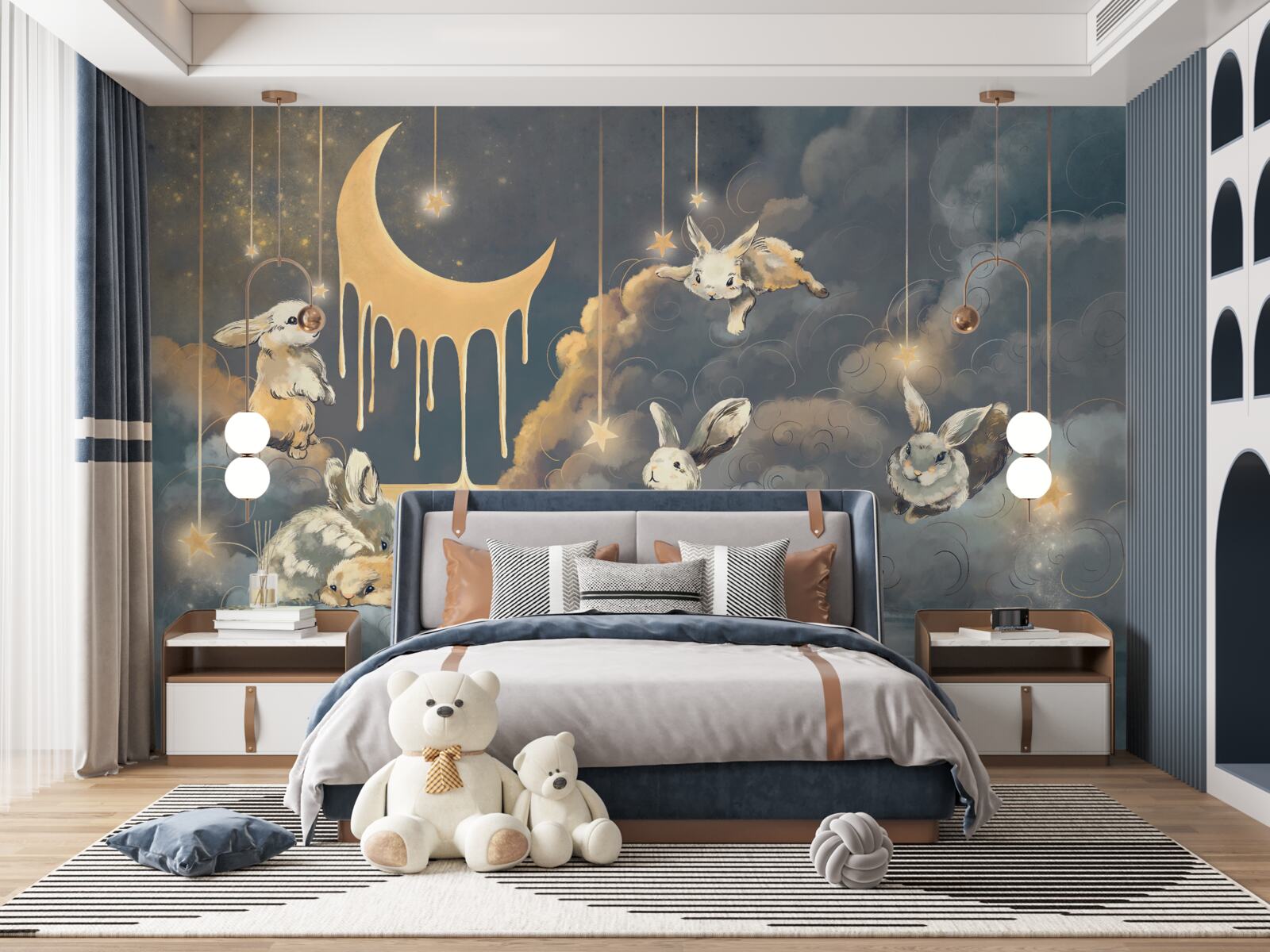 Fototapeta na nočnej oblohe sa objavujú roztomilé zajačiky