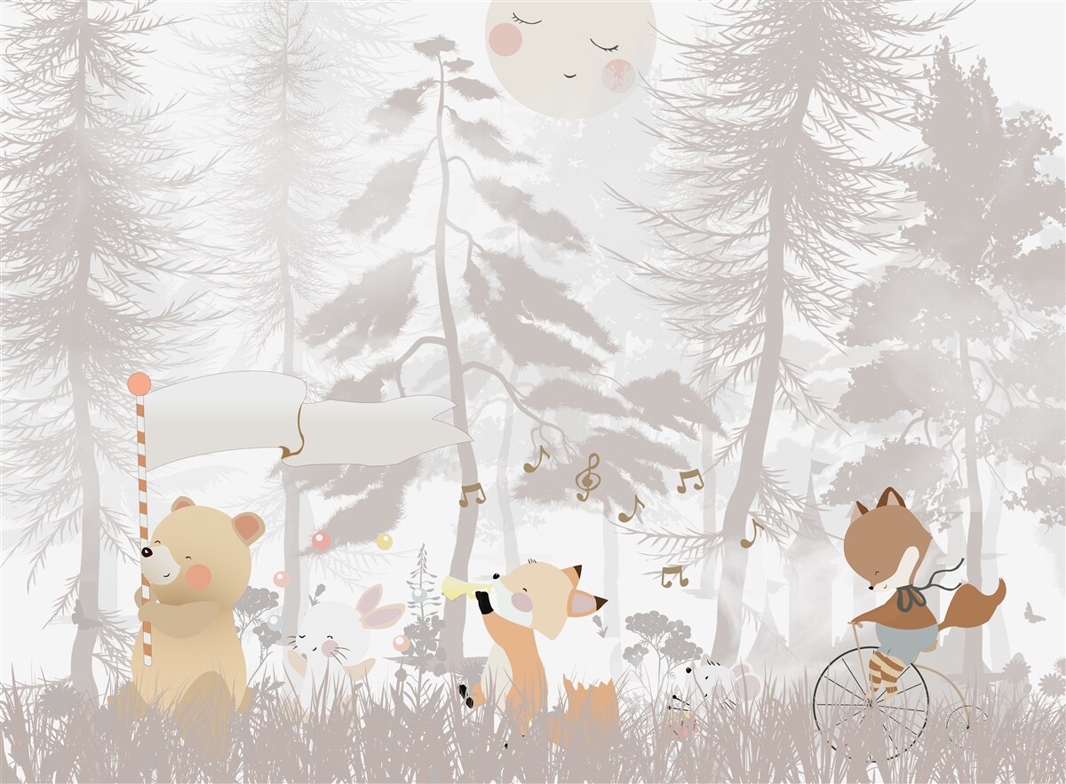 Fototapeta zvieratá chodia v hmlistom lese