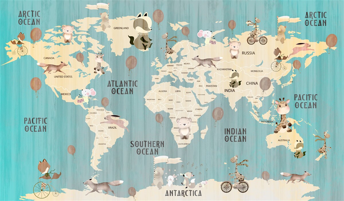 Fototapeta mapa sveta pre deti s gradientom
