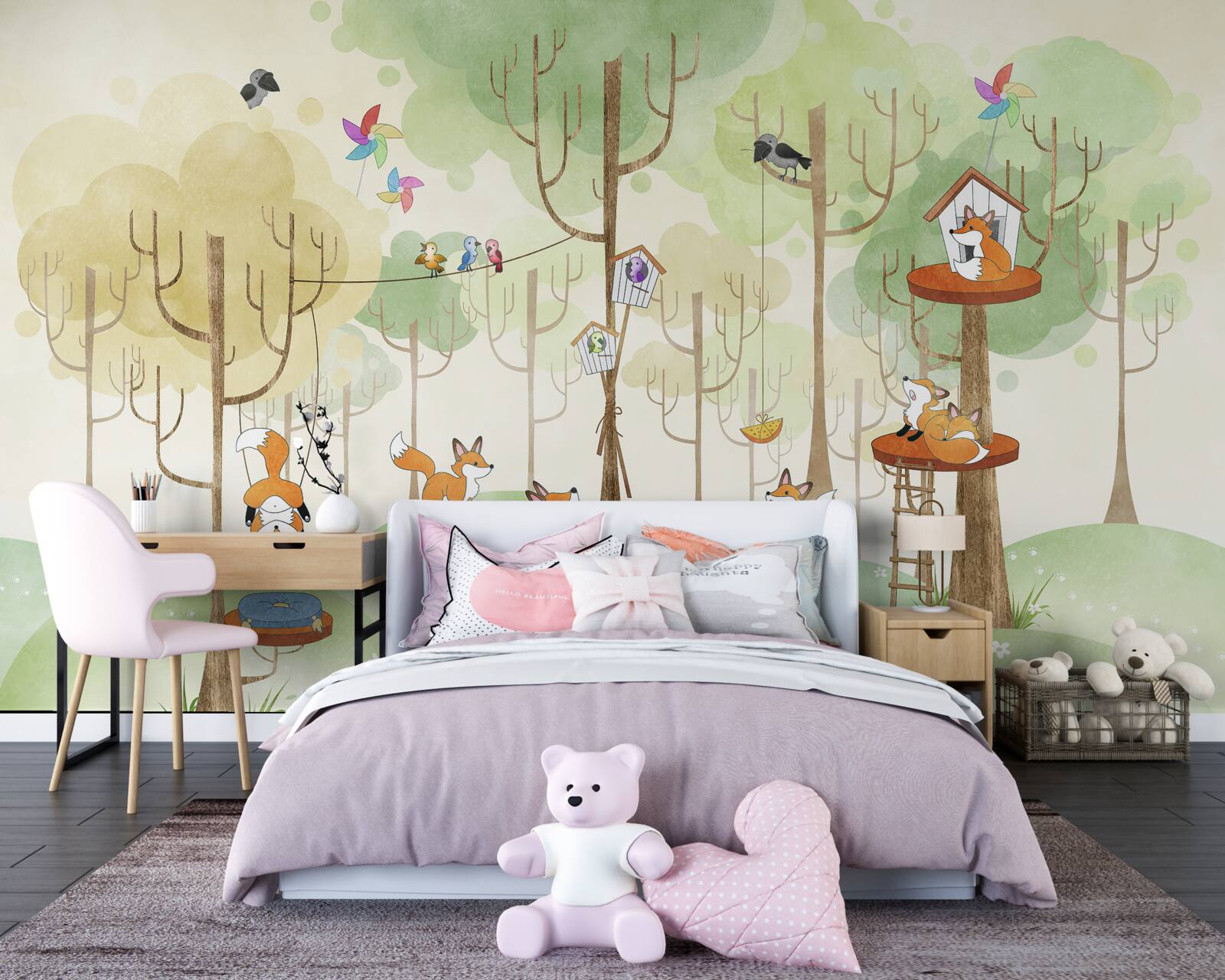 Fototapeta veveričky a líšky na konároch stromov