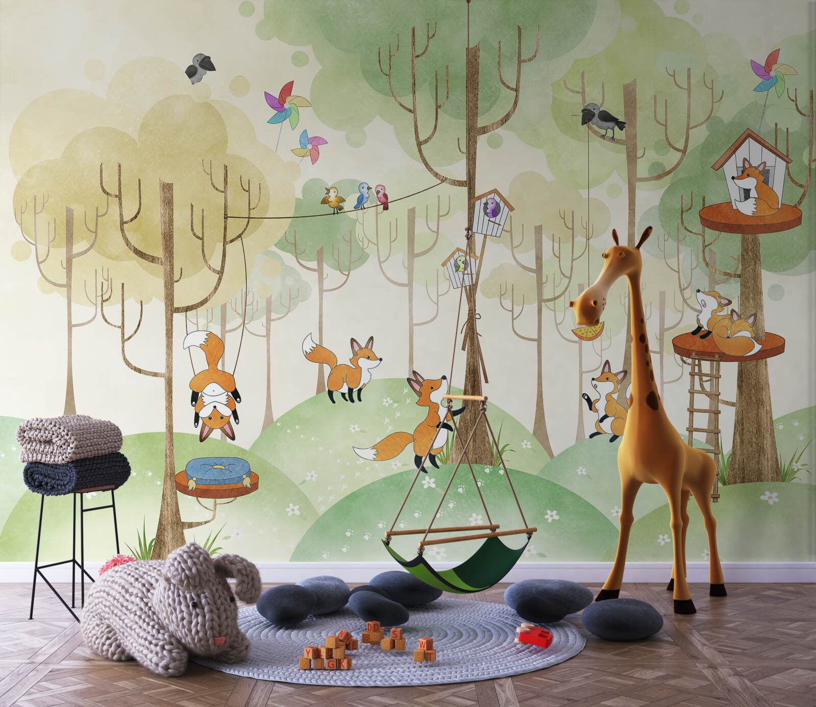 Fototapeta veveričky a líšky na konároch stromov