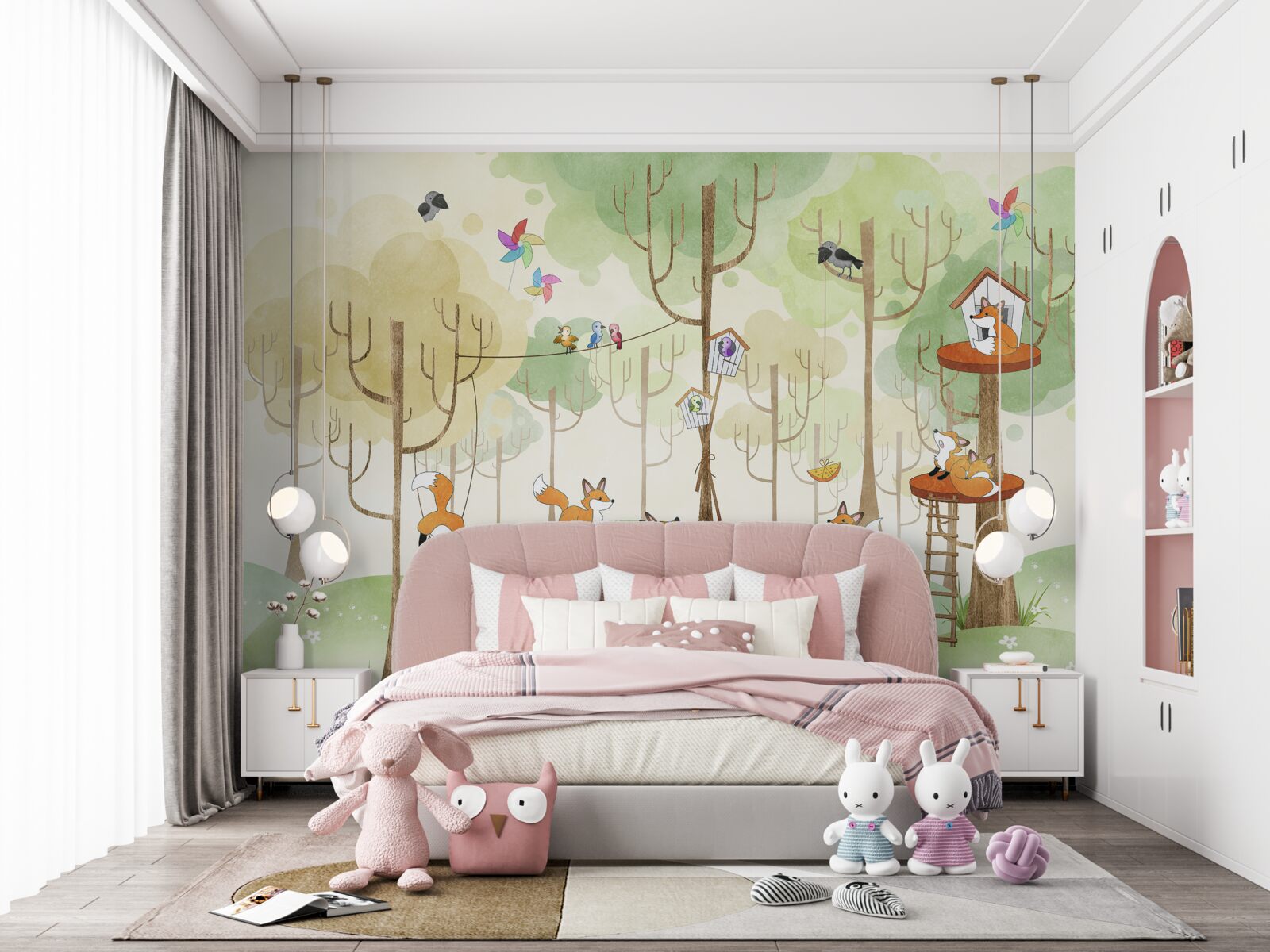 Fototapeta veveričky a líšky na konároch stromov