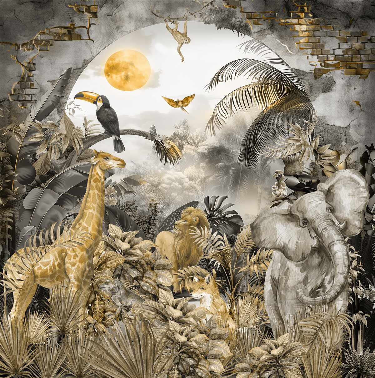 Fototapeta v Afrike zvieratá pozorujú západ slnka